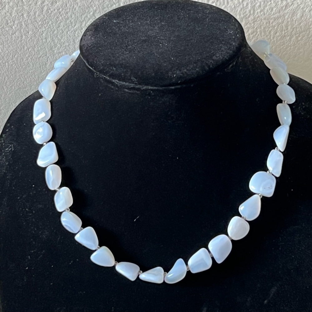 Handmade Blue Lace Agate Necklace 18 1/2” With Sterling Silver Toggle Clasp